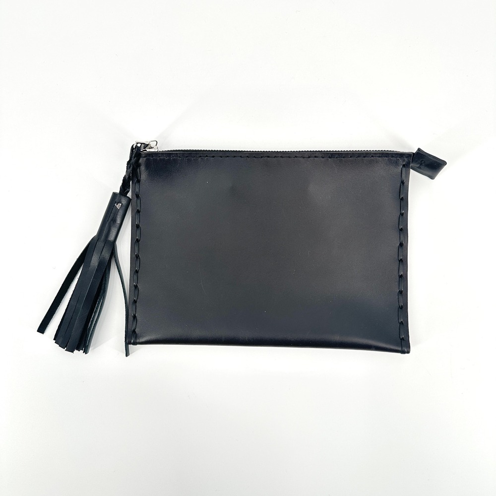 Wendy Nichol Black Laced Leather Clutch Medium Pouch Tassel Made in NYC Goth